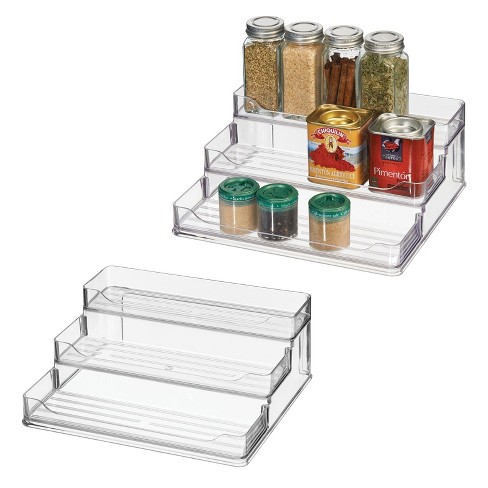 mDesign Large Metal 3-Tier Pull Down Spice Rack, Storage Shelf Organizer - Black