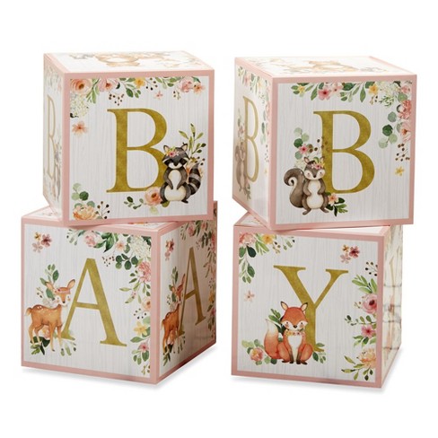 Kate Aspen Woodland Baby Block Box - Pink (set Of 4)