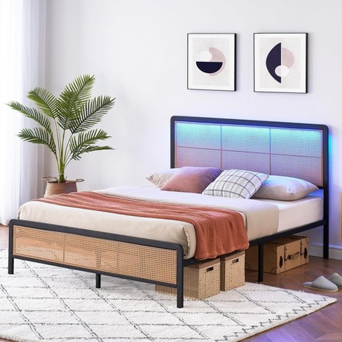 Trinity Rattan Platform Bed Frame With Headboard, Modern Style Cane Boho Bed  Frames With Heavy Duty Sturdy Steel Slat Support, White : Target