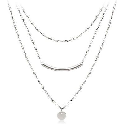 HTUTWOO Dainty Layered Tube Choker Necklaces Stackable, Adjustable Layering Chain Twisted Chain Necklace With Glossy Sequin Accent For Women