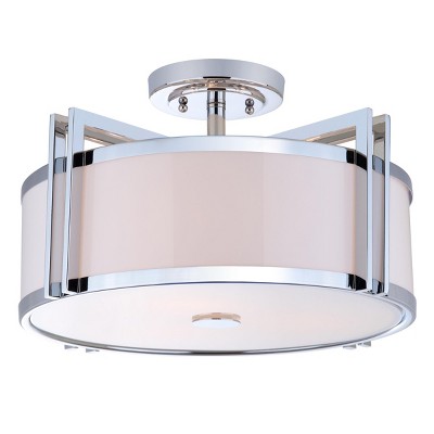 Contemporary Chrome 17'' Drum Ceiling Light with Cream Shade