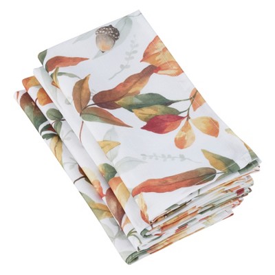 Saro Lifestyle Patterned Table Napkins With Soft Toned Fall Leaves (Set of 4)