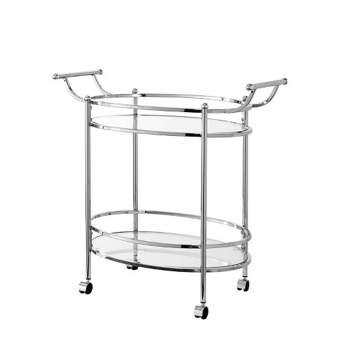 Raina Metal Service Cart Chrome - Linon: Sleek Design, Tempered Glass ...