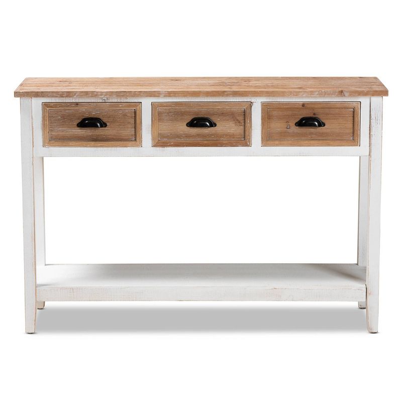 Benedict Two-Tone Wood 3 Drawer Console Table White/Oak - Baxton Studio, 4 of 10
