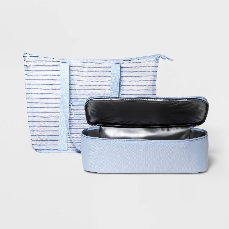Cooler Tote Blue Striped Printed Mesh - Sun Squad&#8482;, 4 of 5
