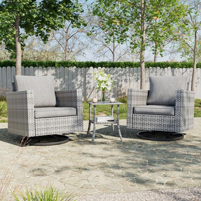 Sonkuki 3-Piece Patio Chair Set Swivel Rocking Chair Set Side Table Suiting Backyard, Poolside and Patio