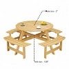 Gulches 8-Person Round Outdoor Picnic Table with 4 Built-in Benches - 2" Umbrella Hole, Weather-Resistant Natural Wood - 2 of 4