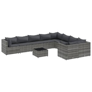 vidaXL Patio Sofa Set with Cushions Lounge Setting Outdoor Furniture Poly Rattan - Gray 4x Corner 5x Middle Table - 1 of 4