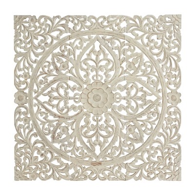 Set Of 3 16 X 48 Panels Extra Large Hand Carved Distressed Wood Wall White Olivia May Target - White Carved Wood Medallion Wall Art