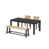 Farmhouse Extendable Dining Table Set With Walnut Finish, Wood Table With Rattan Chairs Seats 4 To 8 Guests-Maison Boucle - 2 of 4
