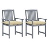 vidaXL Solid Acacia Wood Patio Chairs, Set of 2 with Comfortable Cushions, Gray Wash Finish, Rustic Charm Outdoor Seating - 2 of 4
