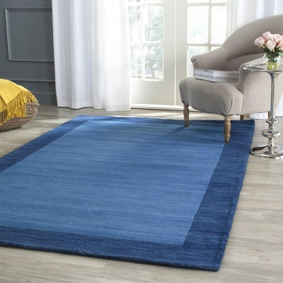 Handmade Light Blue and Dark Blue Wool Rug, 4' x 6'