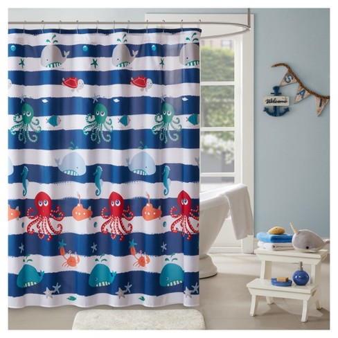 Walter The Whale Microfiber Printed Shower Curtain Navy Target