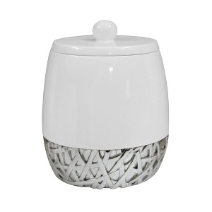 Canister Jar with Lid for Cosmetics and Makeup Storage White - Nu Steel: Resin Bathroom Organizer, Qtip Holder - 1 of 4