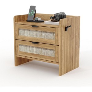 Gavee Mid-Century Modern Wooden Nightstand, Boho Night Stand Bedside Table with Type-C Charging Station, 1 Drawer and 1 Open Compartment - 1 of 1