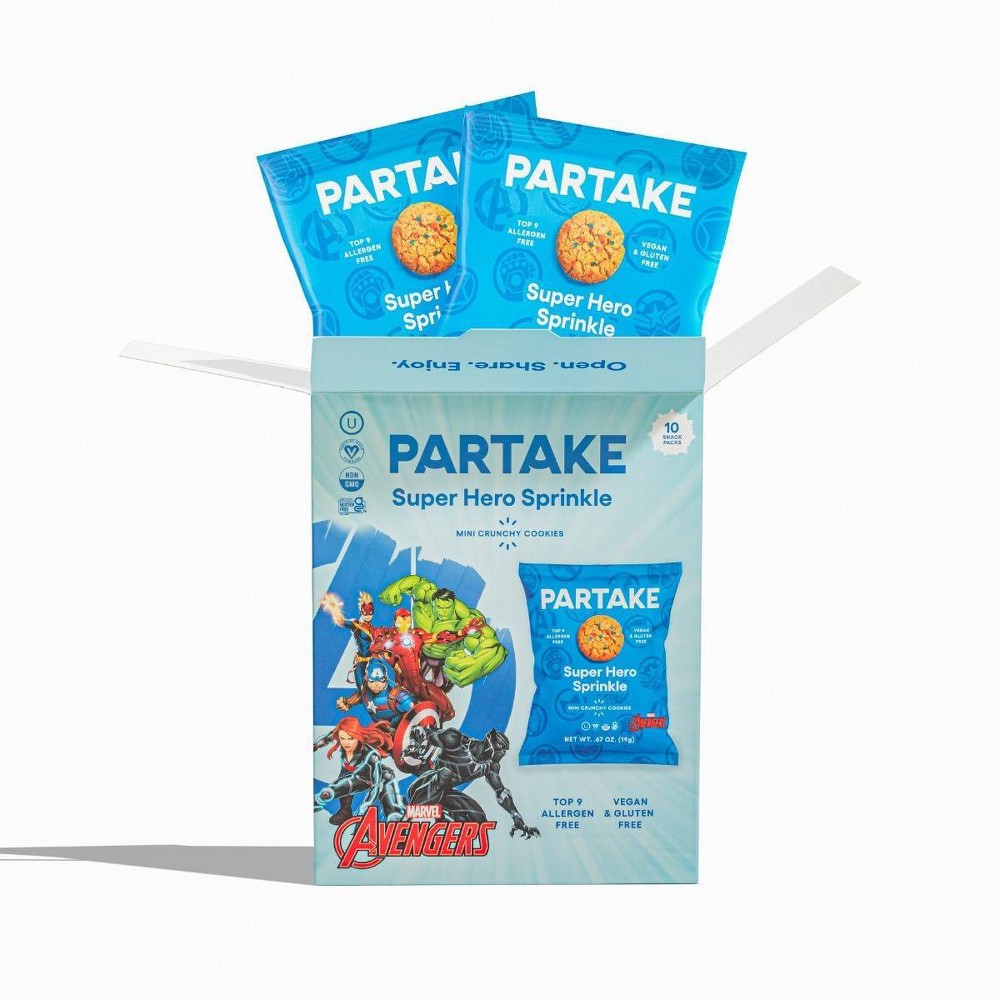 (( Case of 6 pack )) Partake Marvel Avengers Crunchy Super Hero Sprinkle Mini Cookie Snack Packs - 10ct/6.7oz