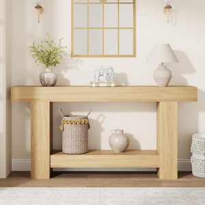 Acekool Farmhouse Console Table, 2-Tier Entryway Table with Storage Shelf, Long Sofa Table for Hallway, Living Room, Rustic Accent - 1 of 4