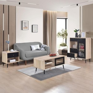 Kings Brand Furniture Nathan 3-Piece Living Room Set with Sideboard Cabinet, Coffee Table & End Table, Modern Storage, Oak/Black Finish - 1 of 4