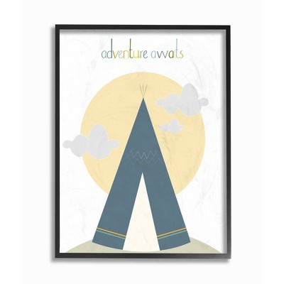 16"x1.5"x20" Adventure Awaits Tent Oversized Framed Giclee Texturized Art Blue - Stupell Industries