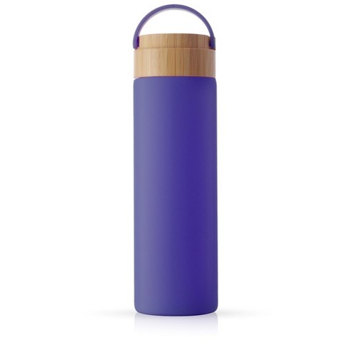 JoyJolt Glass Tumbler with 1 Straws & Non Slip Silicone Sleeve - 20 oz - Purple