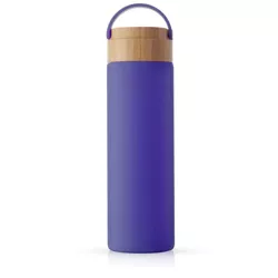 JoyJolt Glass Water Bottle with Carry Strap & Non Slip Silicone Sleeve - 20 oz - Purple