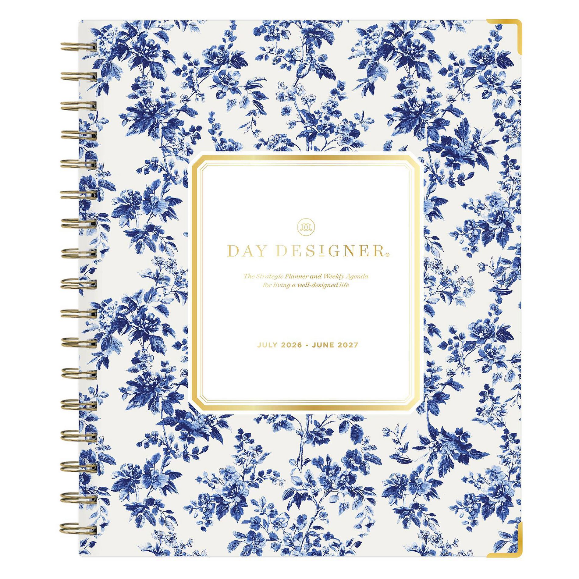 Day Designer 7"x9" 2026-2027 Planner Fleurie Blue Matte Laminated Weekly/Monthly Safety Wirebound