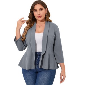 Women's Plus Size Blazer Notch Panel Work Business Casual Outfits Dressy Suit Jacket Peplum Blazers - 1 of 4