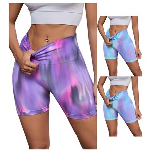INSPIRE CHIC 3 Packs Women's High Waist Tie Dye Tummy Control Workout Running Biker Thigh Slimmer - 1 of 4