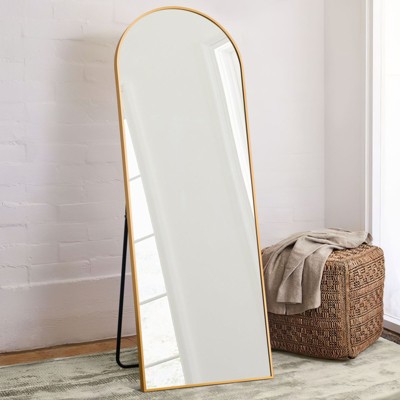 65" x 22" Arched Free Standing Body Mirror, Floor Standing Mirror, Wall Mirror with Stand Aluminum Alloy Thin Frame with Fiberglass-The Pop Home
