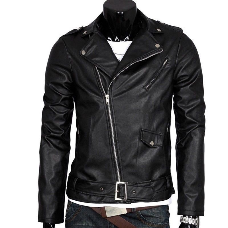 Men Leather Jacket Slim Fit Motorcycle Jacket Zipper Casual Coat Spring Autumn Winter, 2 of 7