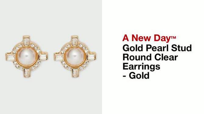 Gold Pearl Stud Round Clear Earrings - A New Day&#8482; Gold, 2 of 5, play video
