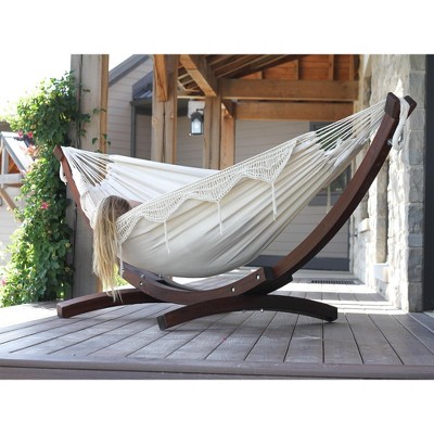 102” White Cotton Hammock with Pine Wood Stand