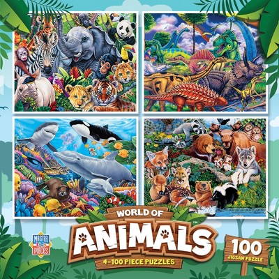 MasterPieces Puzzles for Kids, 100 Piece Jigsaw Puzzle for Toddler and Family Fun - World of Animals – Family Owned American Company - 4 Pack