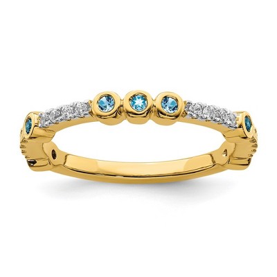 Black Bow Jewelry 2mm 14k Yellow Gold Blue Topaz & .08 Ctw Diamond Stackable Band