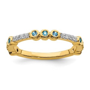 Black Bow Jewelry 2mm 14k Yellow Gold Blue Topaz & .08 Ctw Diamond Stackable Band - 1 of 4