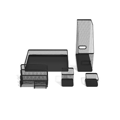 Matte Black Metal Mesh 5-Piece Desk Organizer Set