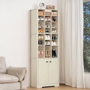 GARPROVM 10-Tier Modern White Shoe Cabinet with Adjustable Shelves - 24 Cubbies & Enclosed Storage, Space-Saving Vertical Storage - 1 of 4