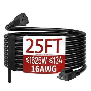 Itopfox 25 FT Outdoor Extension Cord Waterproof, Weatherproof & Flame Retardant Black 3 Prong Power Cord for Lawn & Garden, 13 Amps 1625 Watts - 1 of 4