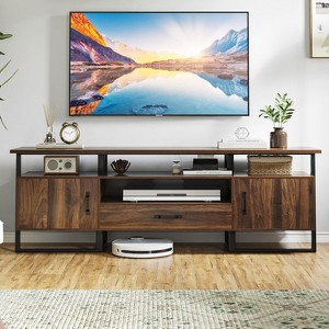 Mid Century Modern TV Stand, Tall Entertainment Center for 75 inch TV, Brown TV Console with Storage & Drawer - 1 of 4