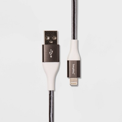 heyday™ 10' Lightning to USB-A Braided Cable - Black/White/Gunmetal