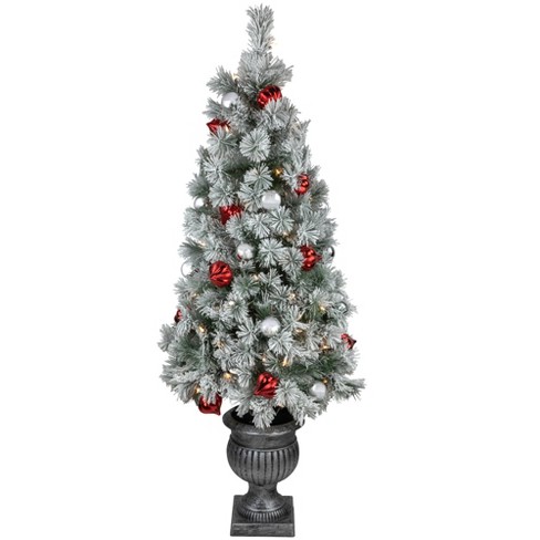 2 ft Mini Christmas Tree with Light, Artificial Small Tabletop Christmas  Tree with Flocked Snow Decoration and Balls, Xmas Ornaments for Home Office  Party Festival Decoration, Silver 
