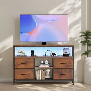 FONTOI TV Stand Dresser with Outlets, 4 Drawers Entertainment Center, Open Shelf Adjustable Feet, Media Console for 50" TV, Brown, 43.3"*11.8"*30.7" - 1 of 4