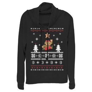 Juniors Womens Nintendo Mario Ugly Christmas Sweater Cowl Neck Sweatshirt - 1 of 4
