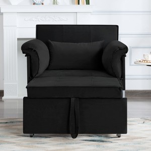 VYNXARIA 34.3inch Convertible Pull-out Sleeper Chair, can be easily converted into a twin size bed,Black - 1 of 4