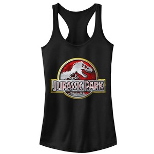 Juniors Womens Jurassic Park Chrome Logo Racerback Tank Top - 1 of 4