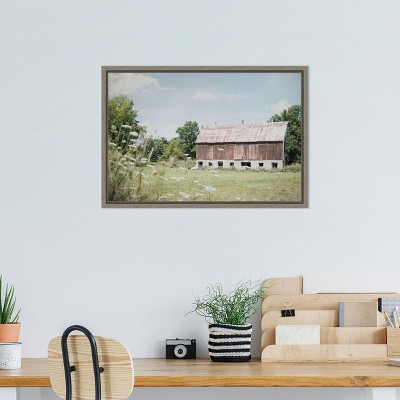 Sun Drenched Barn Framed Canvas Print in Rustic Wood