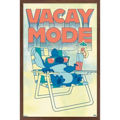 Trends International Disney Lilo and Stitch: Beach Vibes - Vacay Mode Framed Wall Poster Prints Mahogany Framed Version 22.375" x 34"