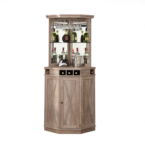 Corner Bar with Wine Rack Stone Gray Home Source