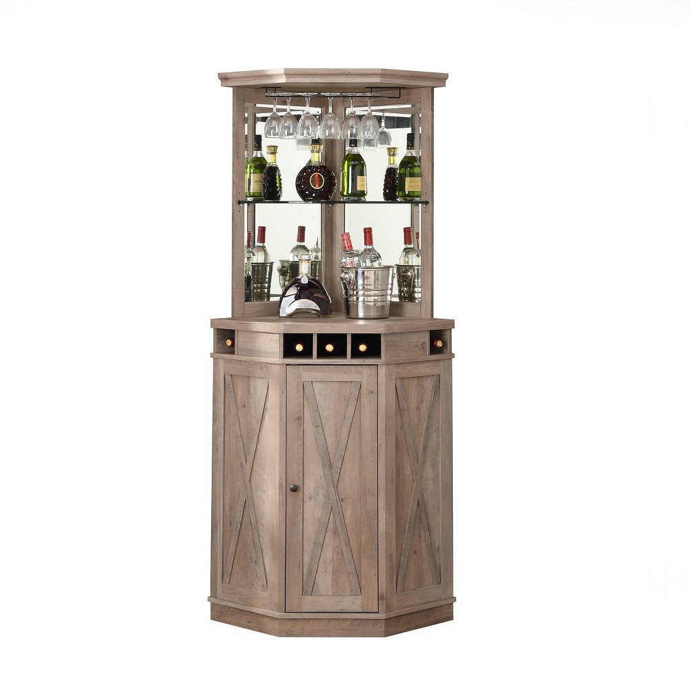 Photos - Display Cabinet / Bookcase Corner Bar with Wine Rack Stone Gray - Home Source