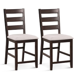 Costway Set of 2 Upholstered Bar Stools 24'' Rubber Wood Dining Chairs with High Back - 1 of 4